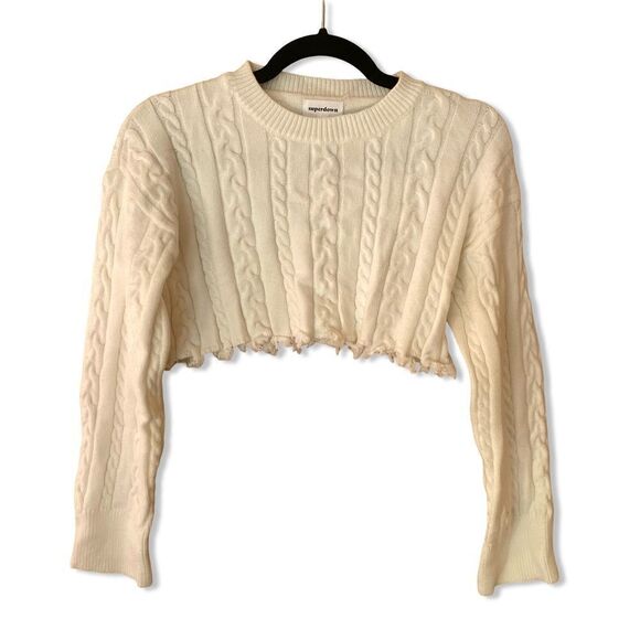 Superdown Adelita Crop Sweater Ivory white raw edge pullover top Revolve S NWT - Picture 7 of 12